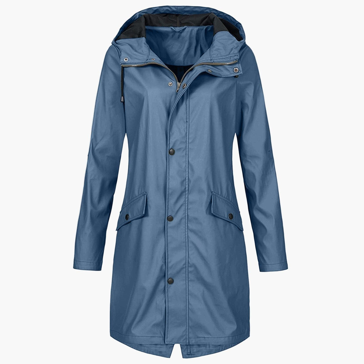 Tilly | Hooded Long Raincoat with Welt Pockets for Women