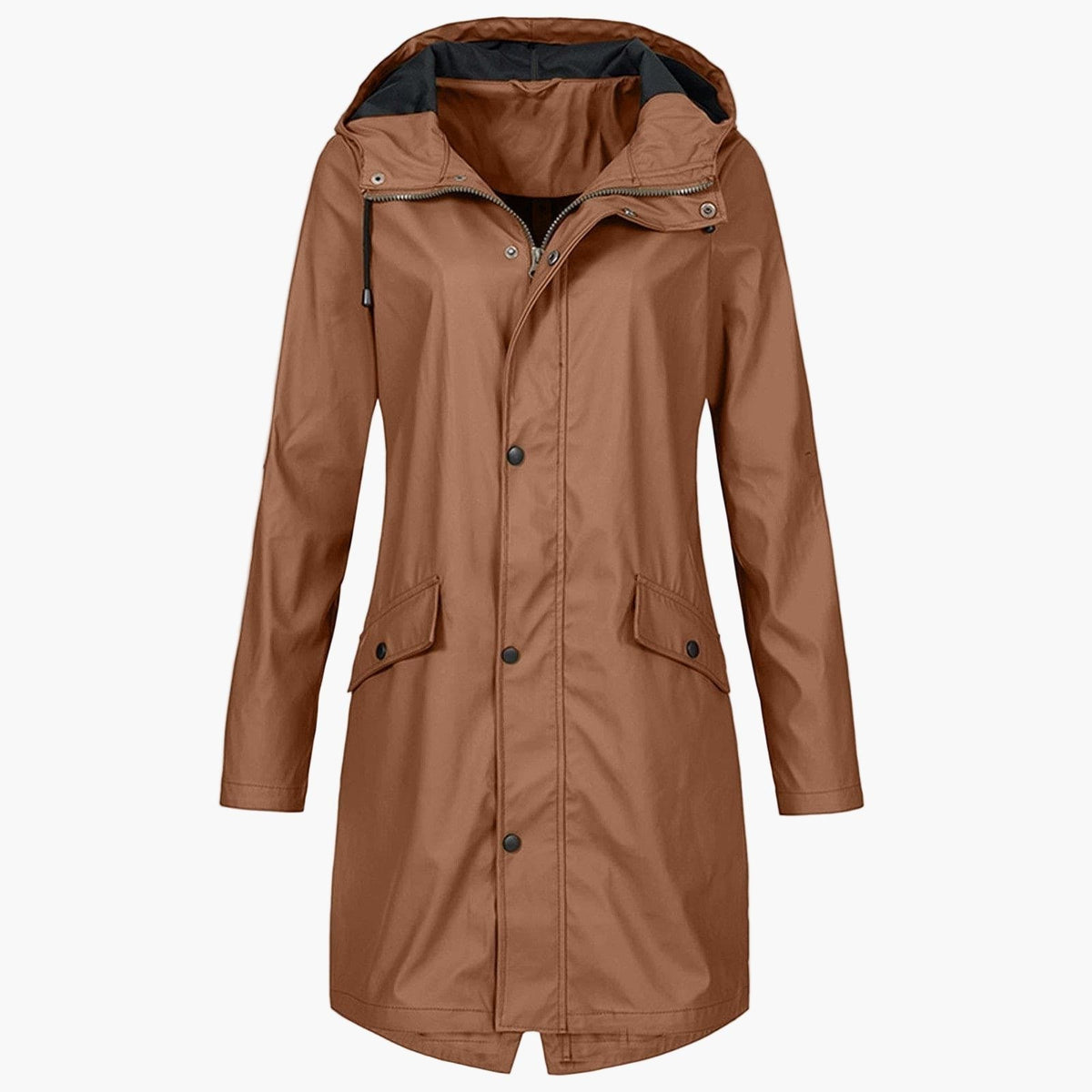 Tilly | Hooded Long Raincoat with Welt Pockets for Women