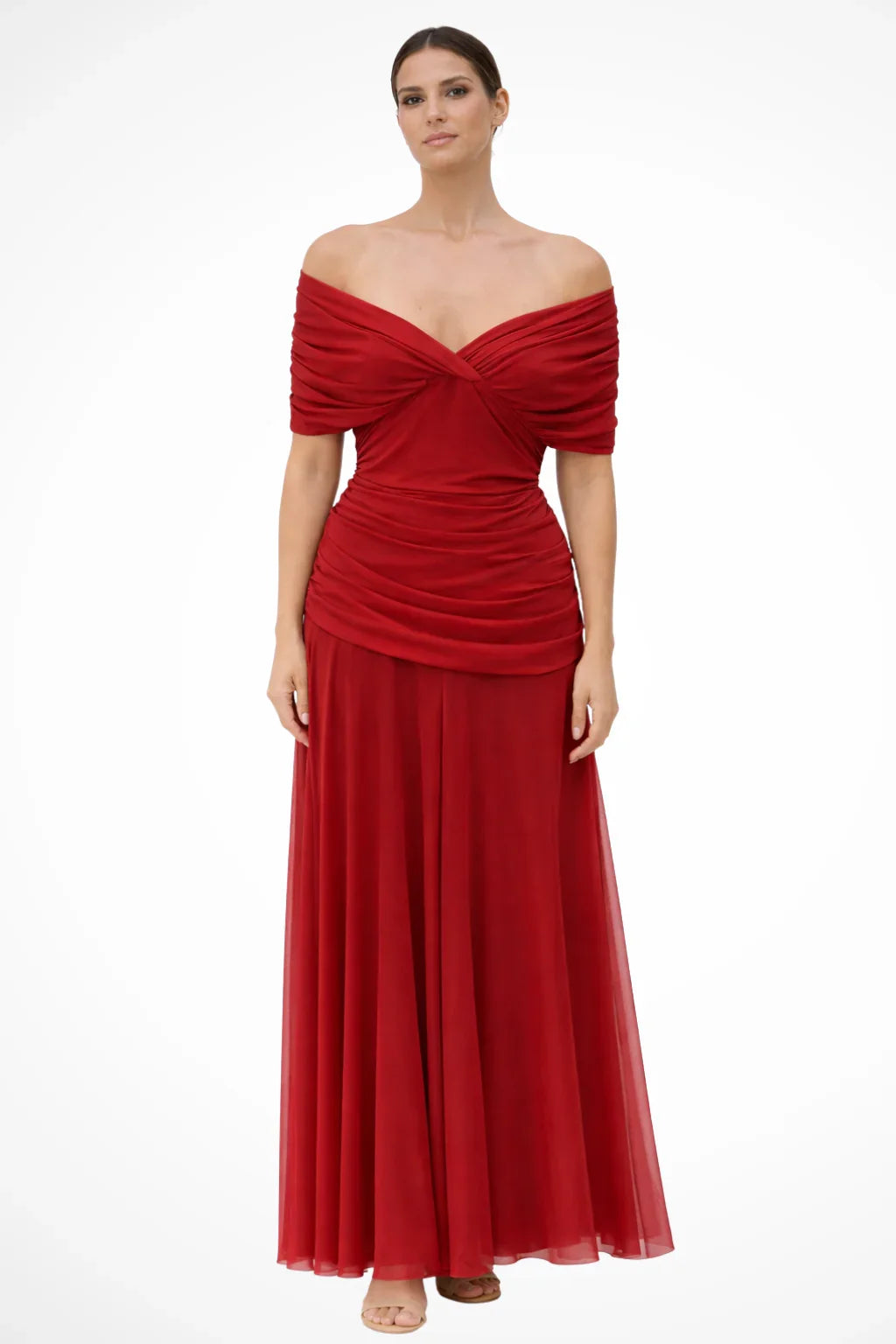 Tilly | Women's Off Shoulder Drape Evening Summer Maxi Dress with Ruched Bodice