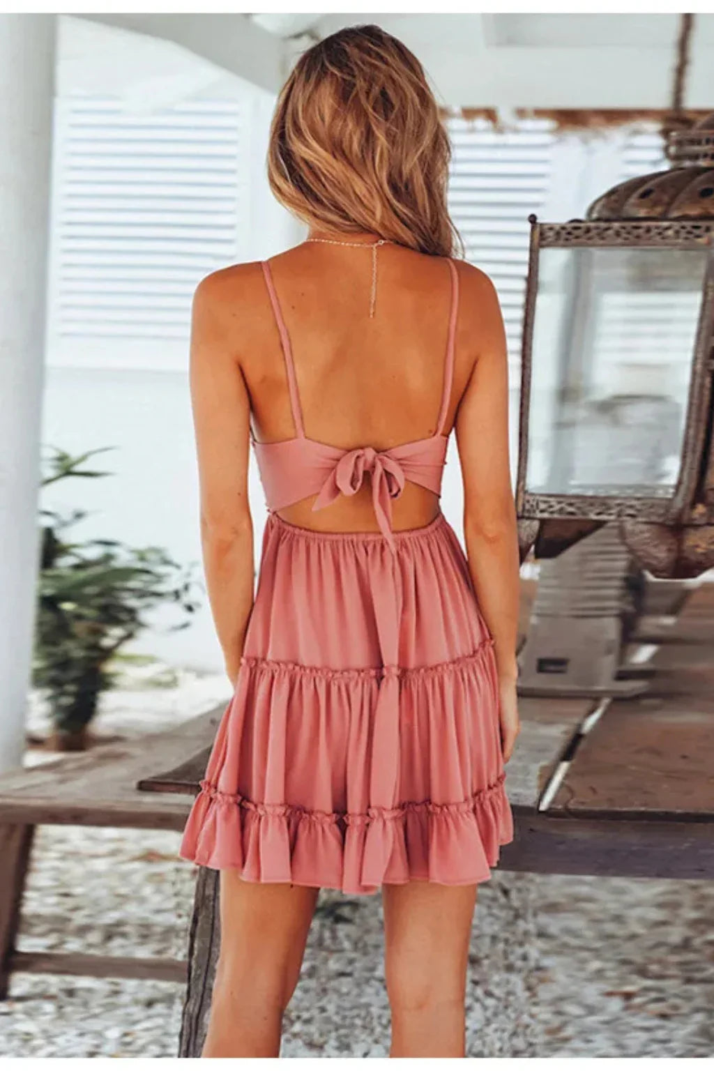 Tilly | Women's Summer Holiday Mini Dress with Spaghetti Straps and Open Back