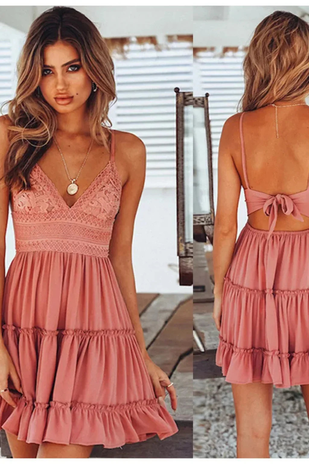 Tilly | Women's Summer Holiday Mini Dress with Spaghetti Straps and Open Back