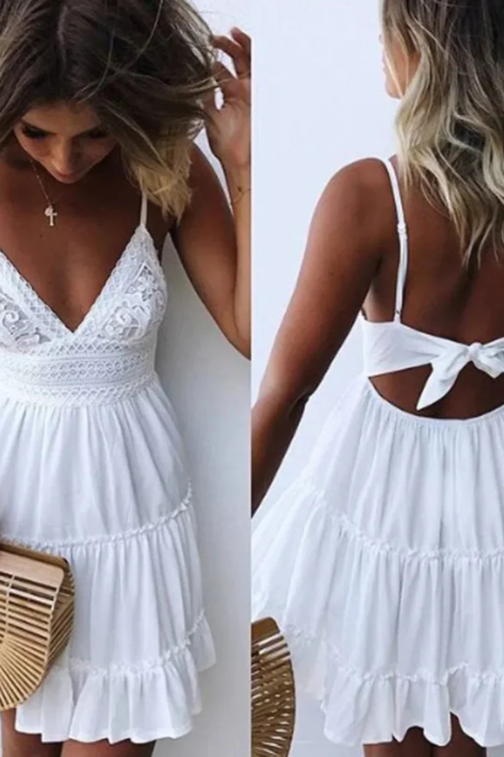 Tilly | Women's Summer Holiday Mini Dress with Spaghetti Straps and Open Back
