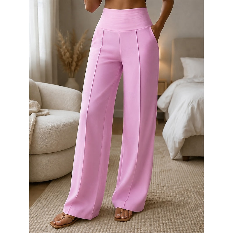 Women's High-Waist Wide-Leg Pants with Front Pintuck