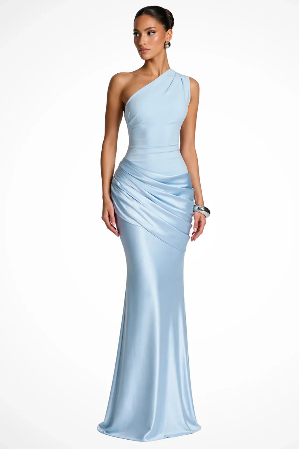 Tracy | One Shoulder Ruched Evening Maxi Dress with Wedding Guest
