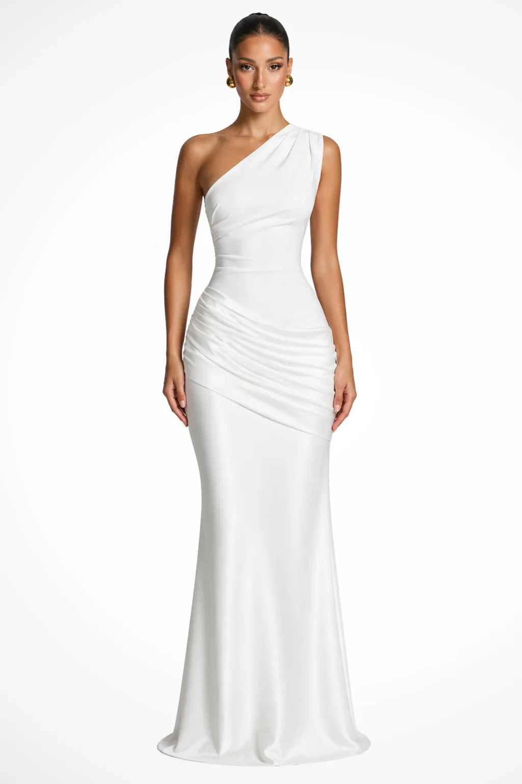 Tracy | One Shoulder Ruched Evening Maxi Dress with Wedding Guest