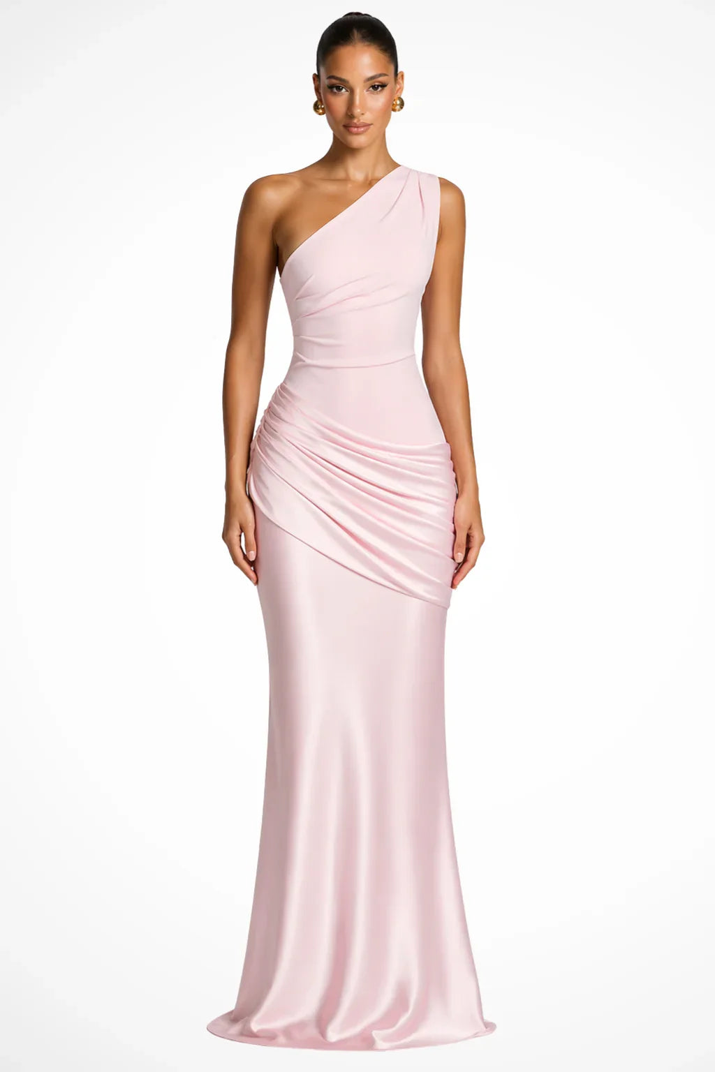 Tracy | One Shoulder Ruched Evening Maxi Dress with Wedding Guest
