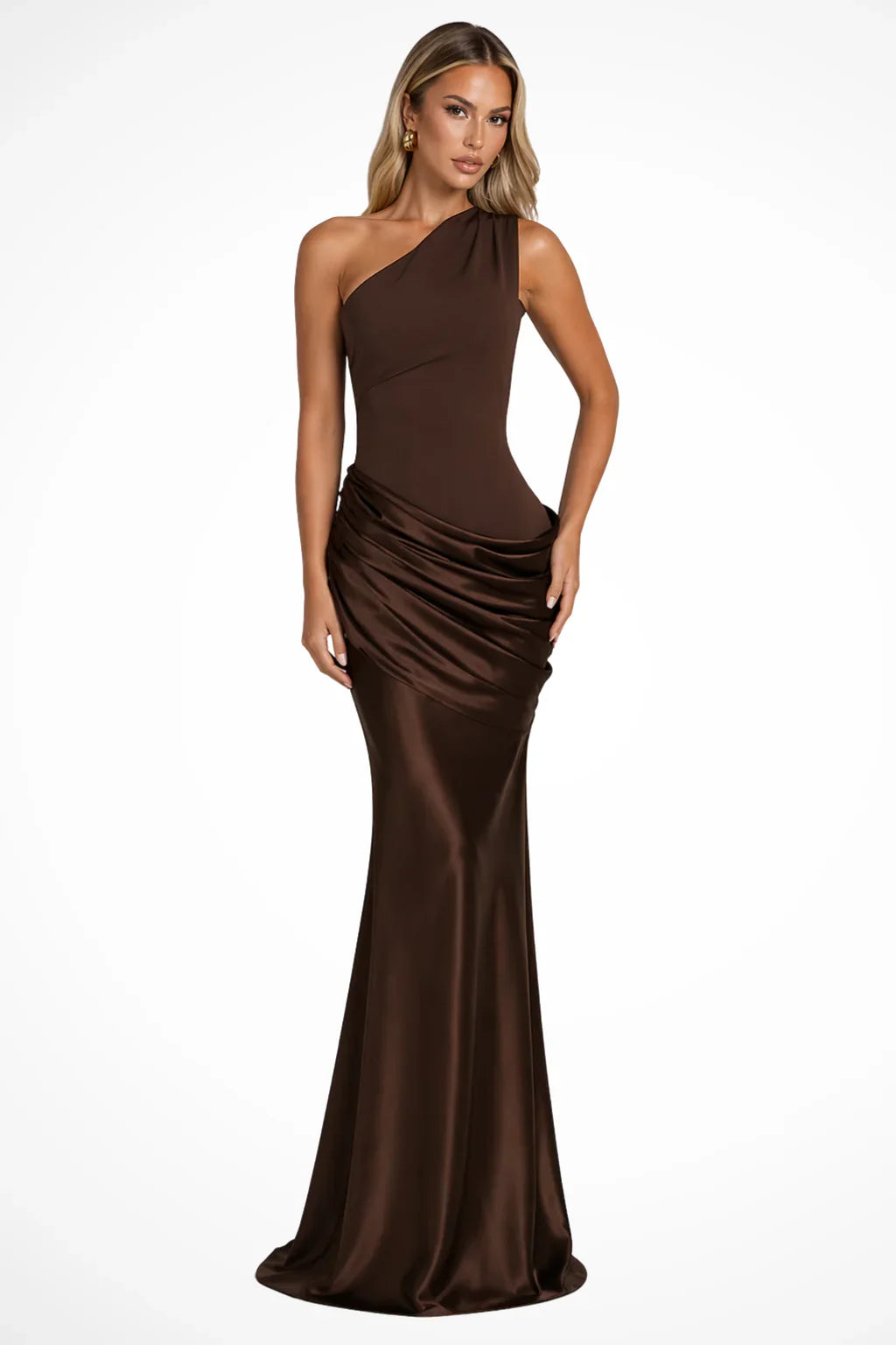 Tracy | One Shoulder Ruched Evening Maxi Dress with Wedding Guest