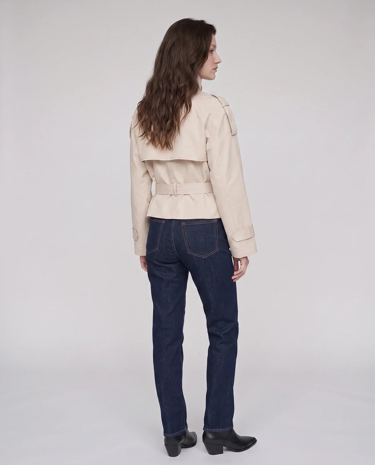 Women's Short Trench Jacket, High Collar, Double Breasted