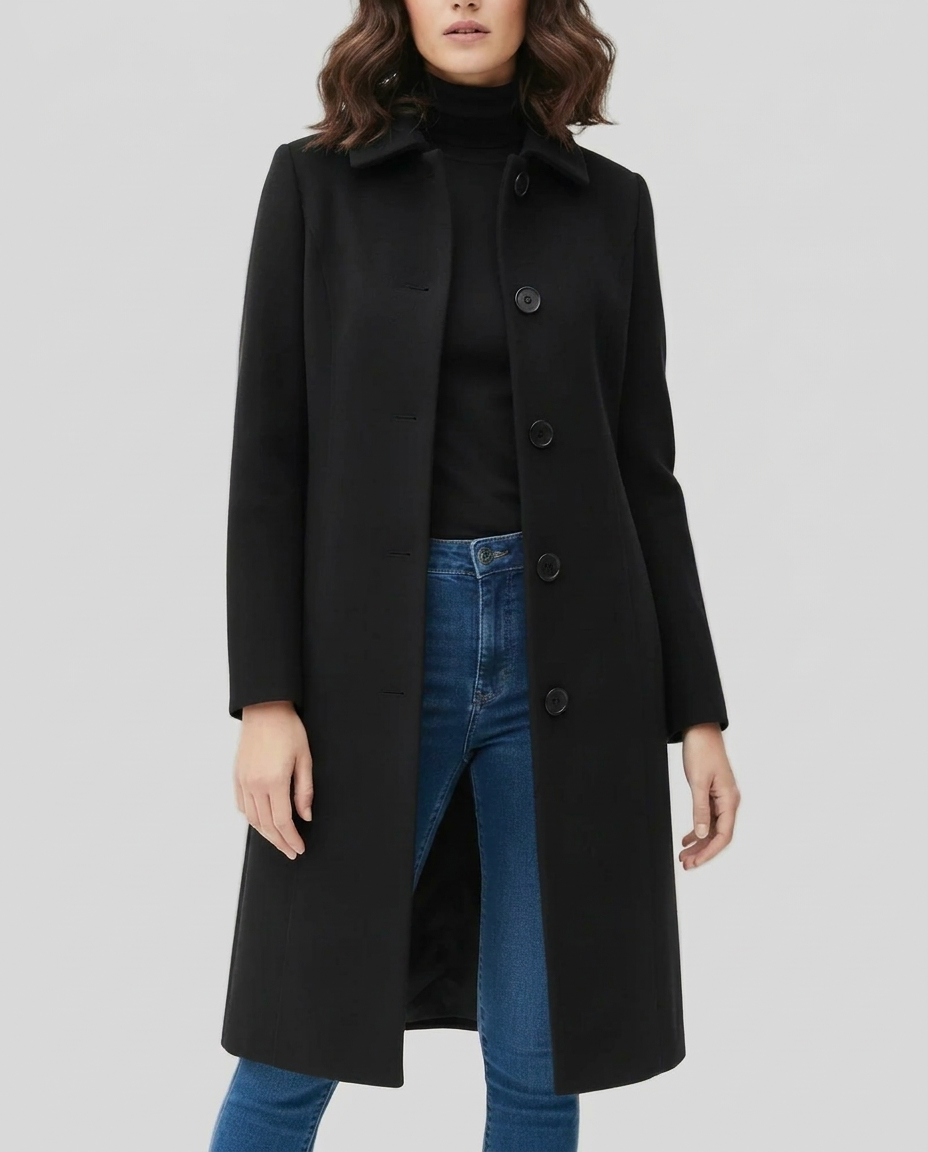 Tonya | Womens Long Trench Coat, Single-Breasted | Shirt Collar, Straight Cut, Long Sleeves | Black, Dark Blue, Red S-3XL