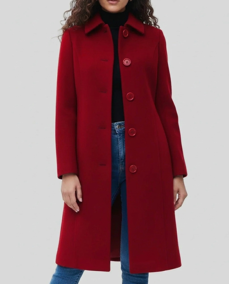 Tonya | Womens Long Trench Coat, Single-Breasted | Shirt Collar, Straight Cut, Long Sleeves | Black, Dark Blue, Red S-3XL