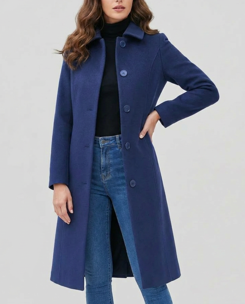 Tonya | Womens Long Trench Coat, Single-Breasted | Shirt Collar, Straight Cut, Long Sleeves | Black, Dark Blue, Red S-3XL