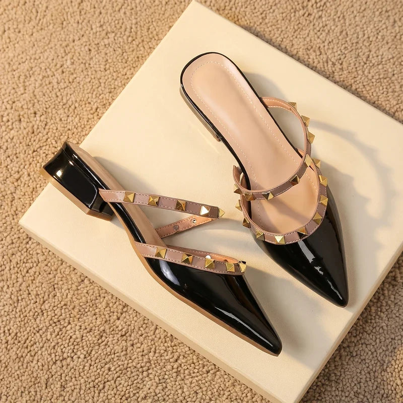 Bianca Studded Patent Mules