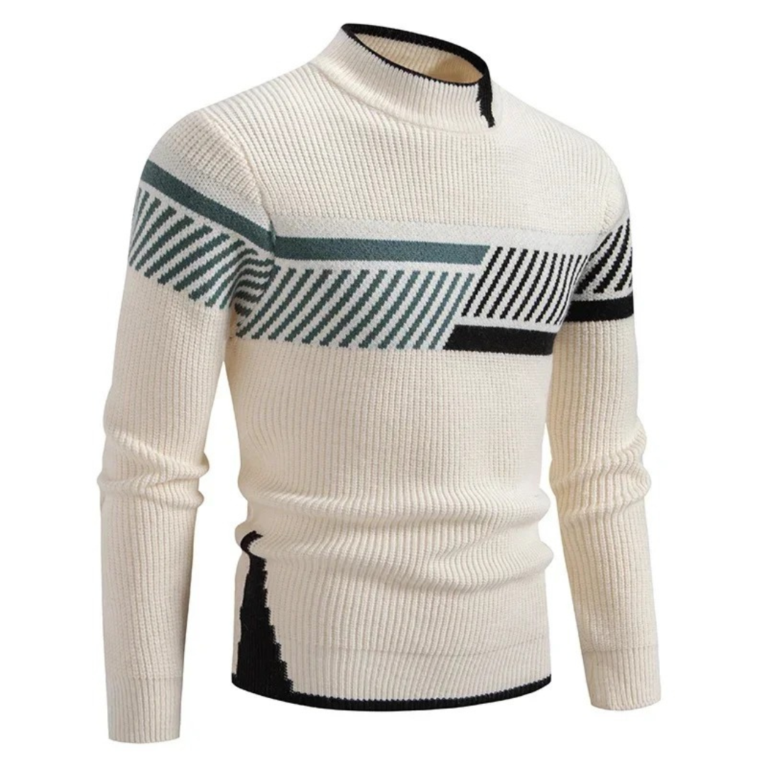 Heinrich | Mens Long-Sleeve Sweater with Geometric Pattern — Diamond & Stripe Print in 9 Colors M–3XL | Westmere