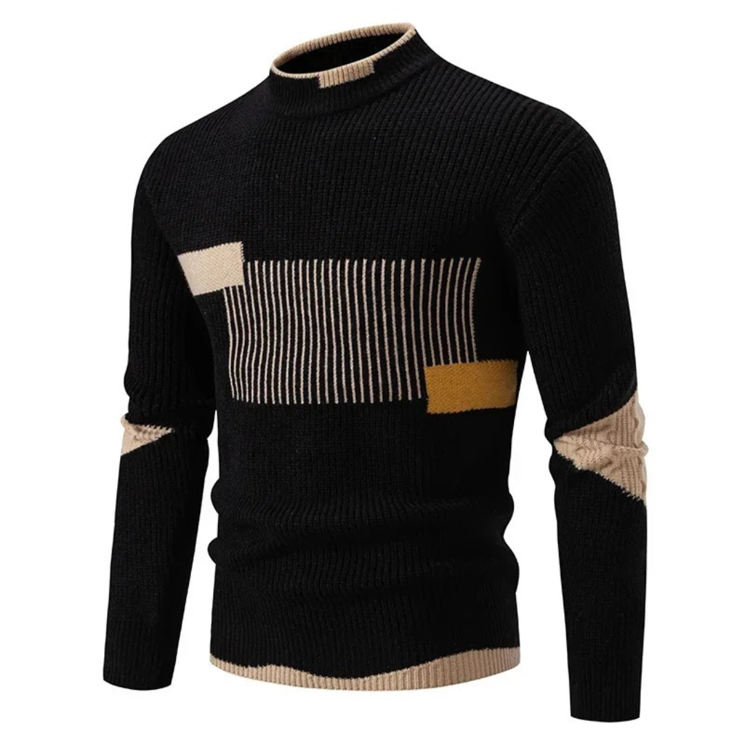 Heinrich | Mens Long-Sleeve Sweater with Geometric Pattern — Diamond & Stripe Print in 9 Colors M–3XL | Westmere