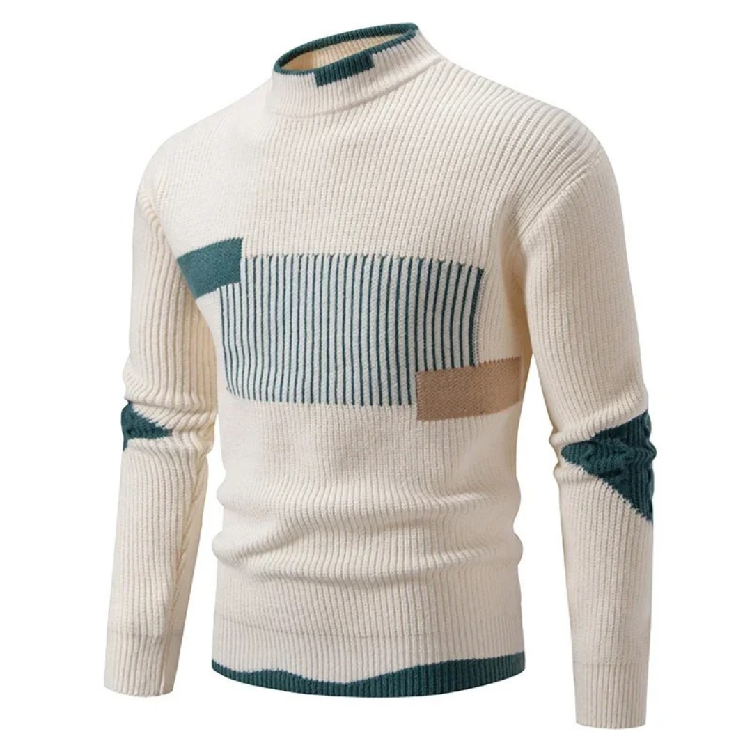 Heinrich | Mens Long-Sleeve Sweater with Geometric Pattern — Diamond & Stripe Print in 9 Colors M–3XL | Westmere