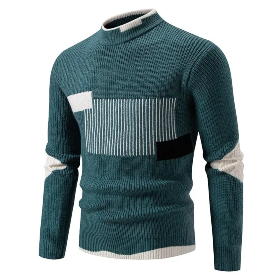 Heinrich | Mens Long-Sleeve Sweater with Geometric Pattern — Diamond & Stripe Print in 9 Colors M–3XL | Westmere