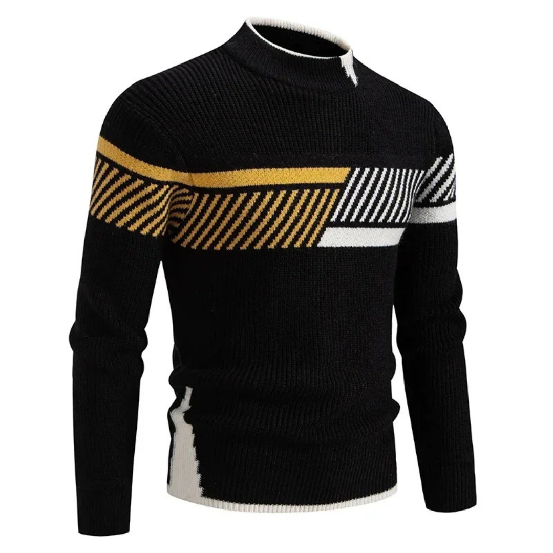 Heinrich | Mens Long-Sleeve Sweater with Geometric Pattern — Diamond & Stripe Print in 9 Colors M–3XL | Westmere