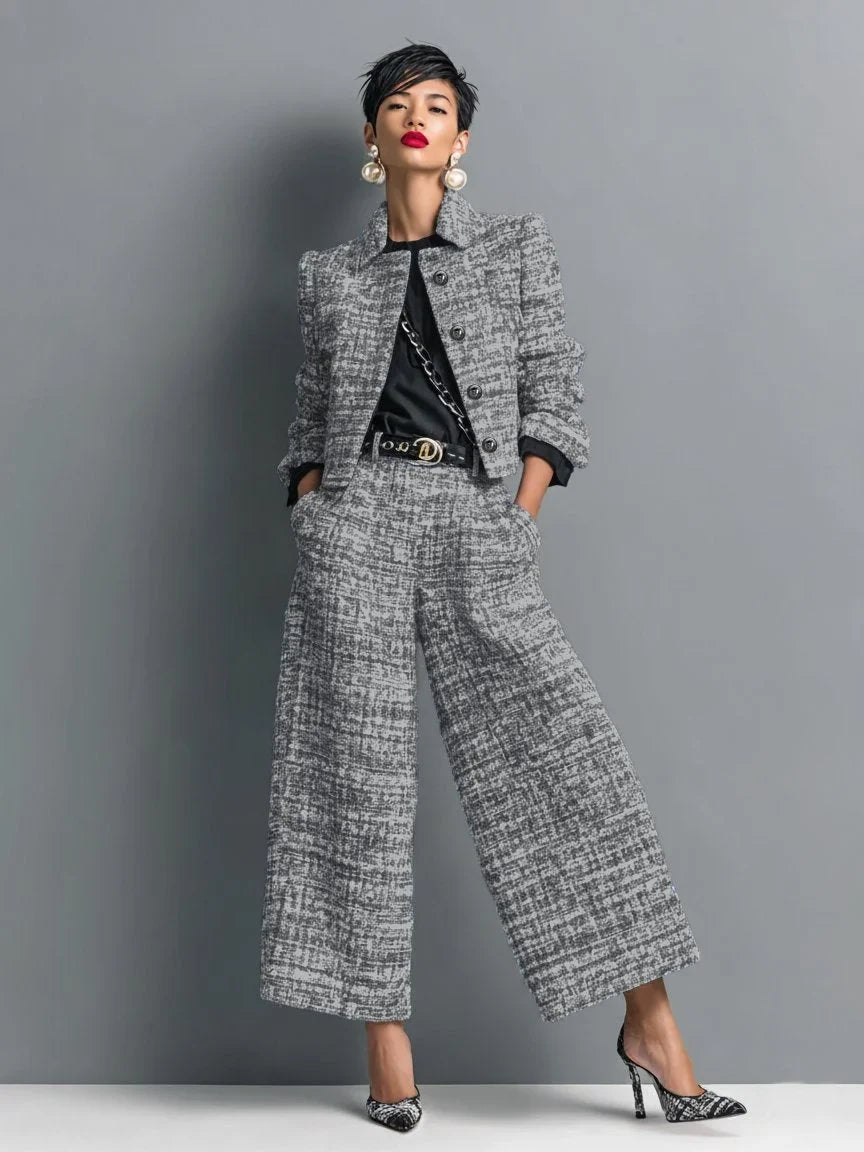 Women's check tweed button-front two piece set