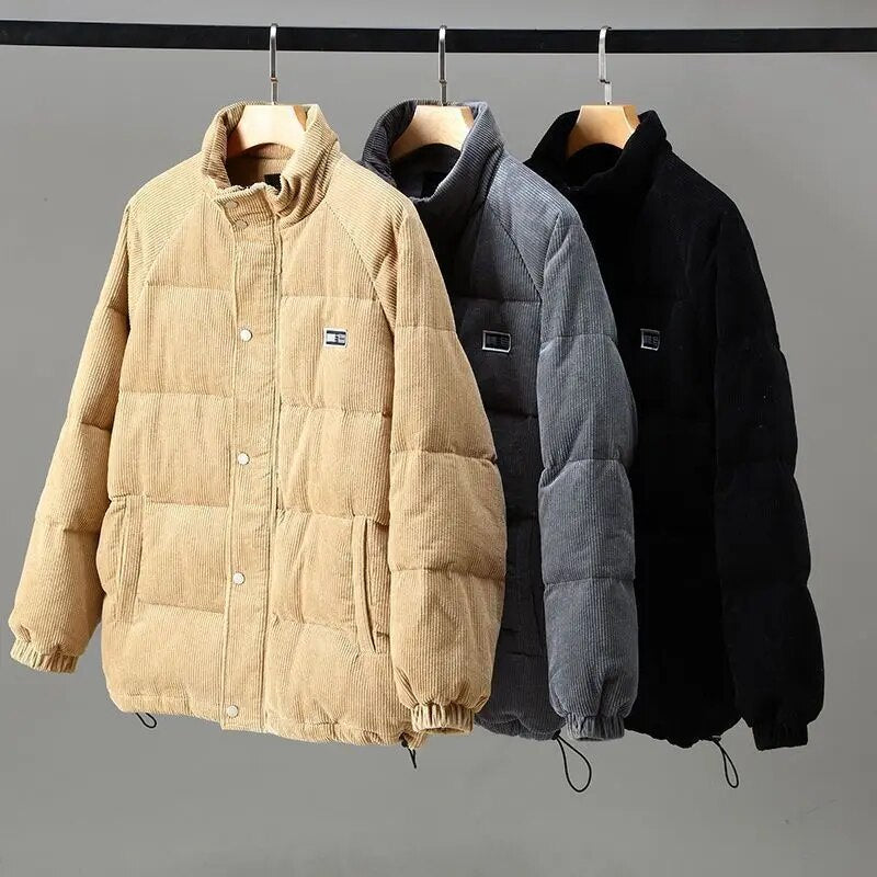 Men's Textured Padded Jacket, Stand Collar, Zip Front