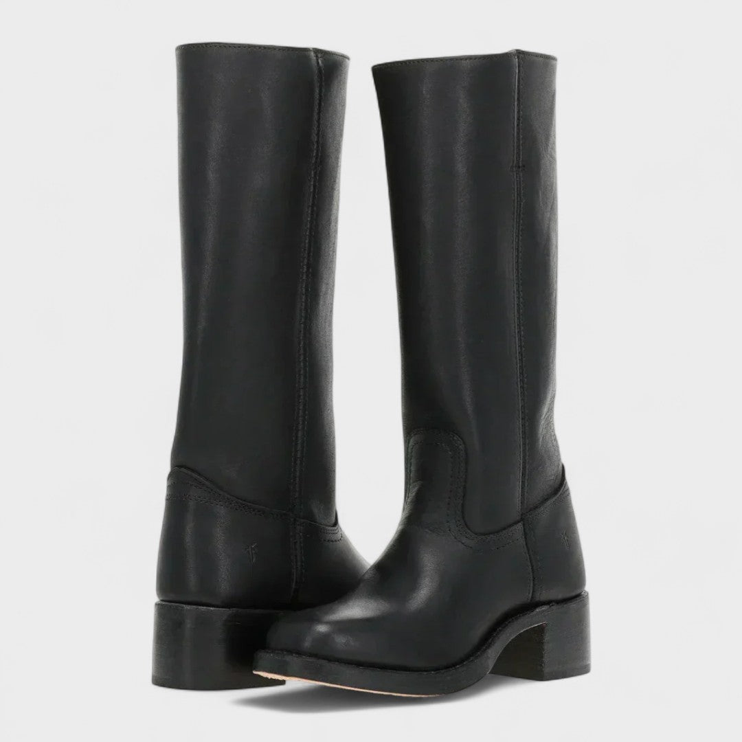 Ulla Stacked-Heel Pull-On Knee-High Boots