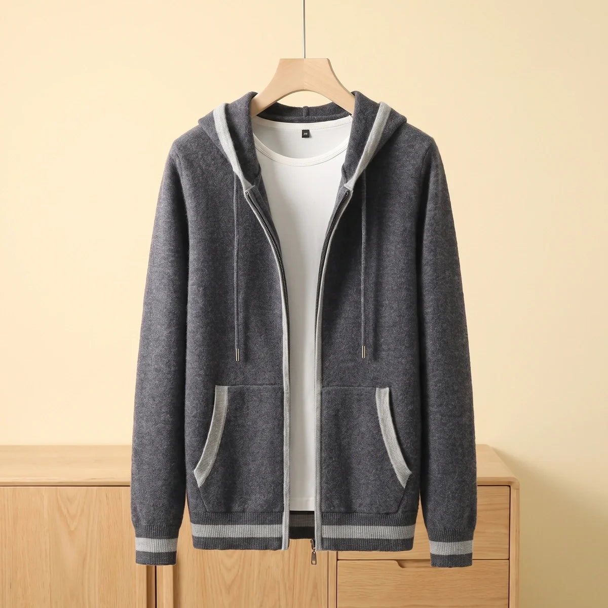 Ulysses Cashmere Contrast Tipped Hooded Zip Cardigan