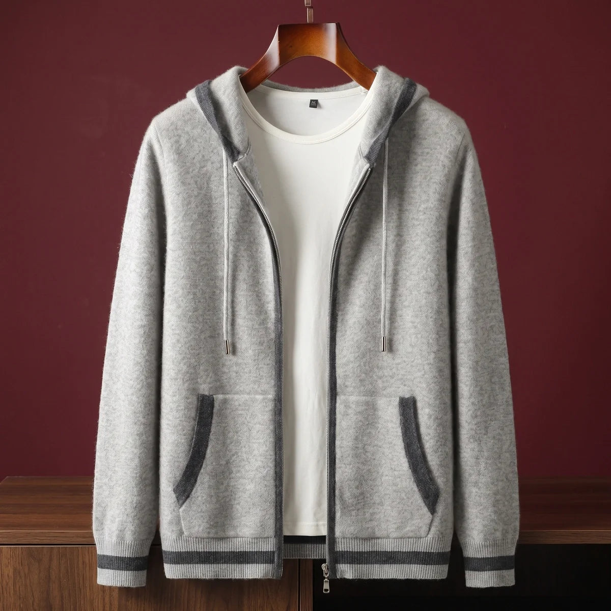 Ulysses Cashmere Contrast Tipped Hooded Zip Cardigan