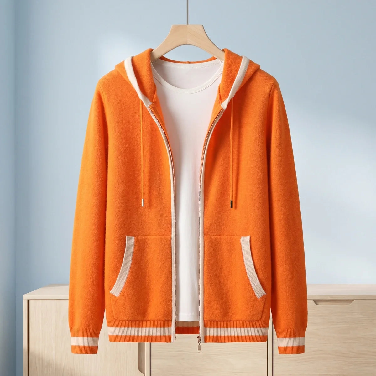 Ulysses Cashmere Contrast Tipped Hooded Zip Cardigan