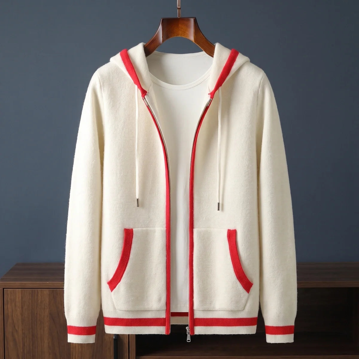 Ulysses Cashmere Contrast Tipped Hooded Zip Cardigan