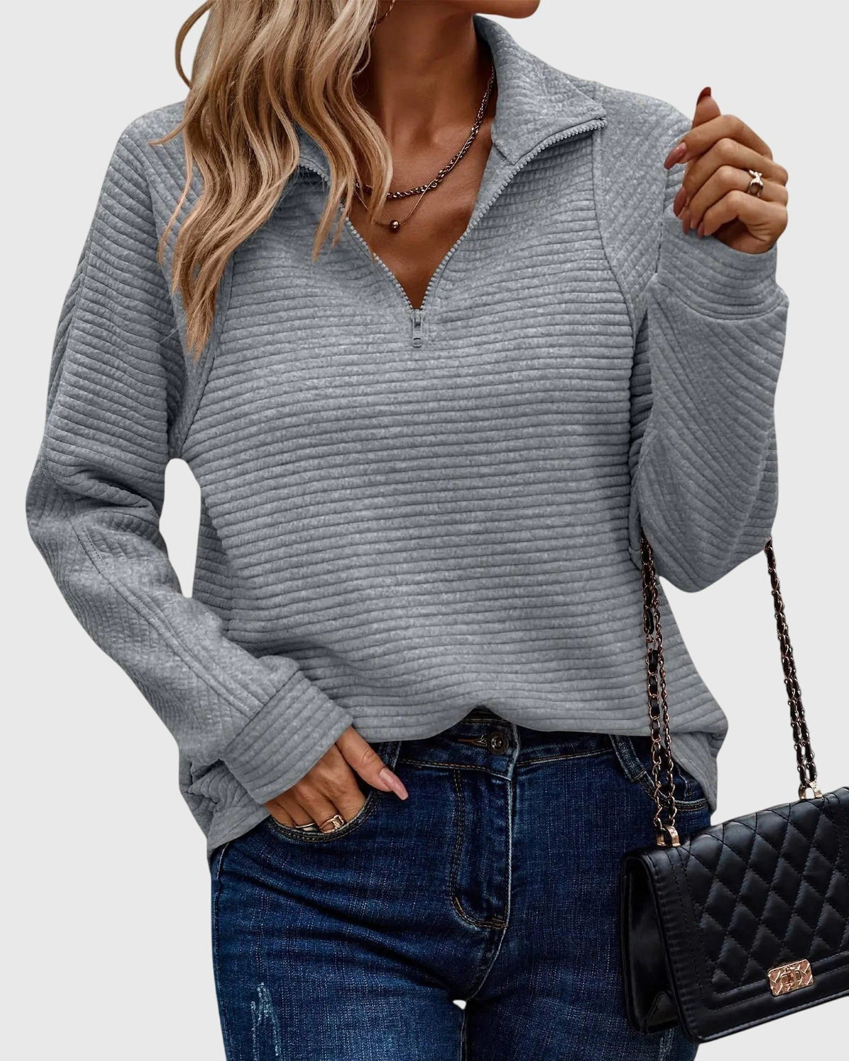 Ursula | Ribbed Knit Half-Zip Pullover for Women