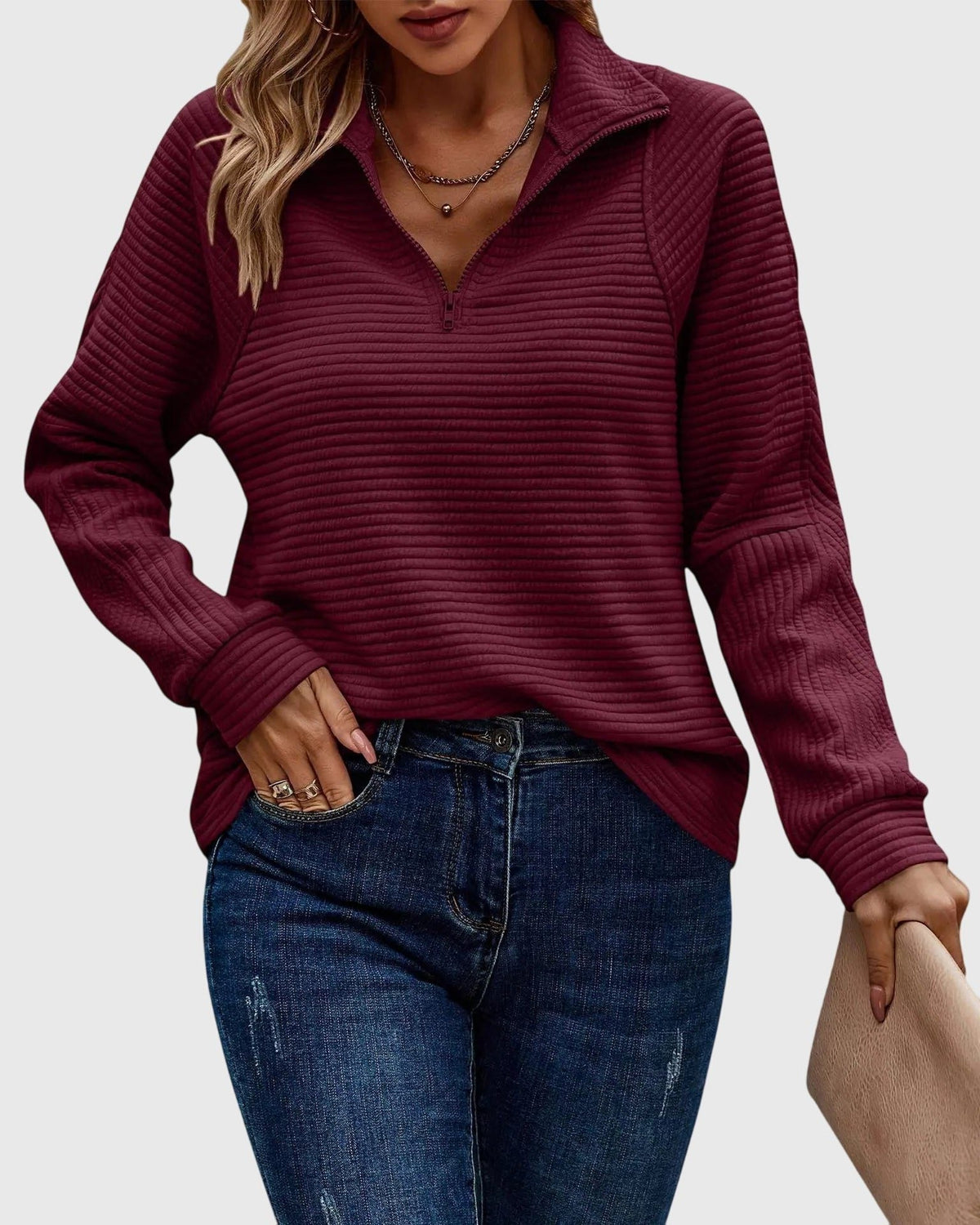 Ursula | Ribbed Knit Half-Zip Pullover for Women