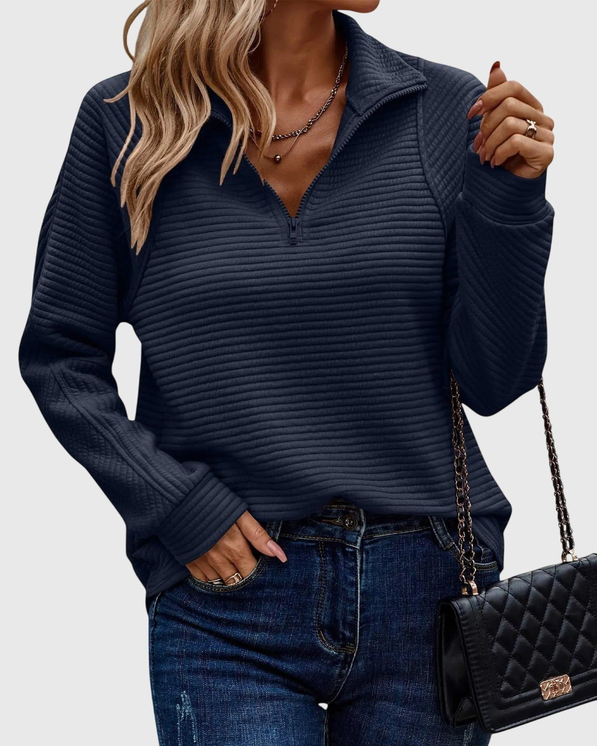 Ursula | Ribbed Knit Half-Zip Pullover for Women
