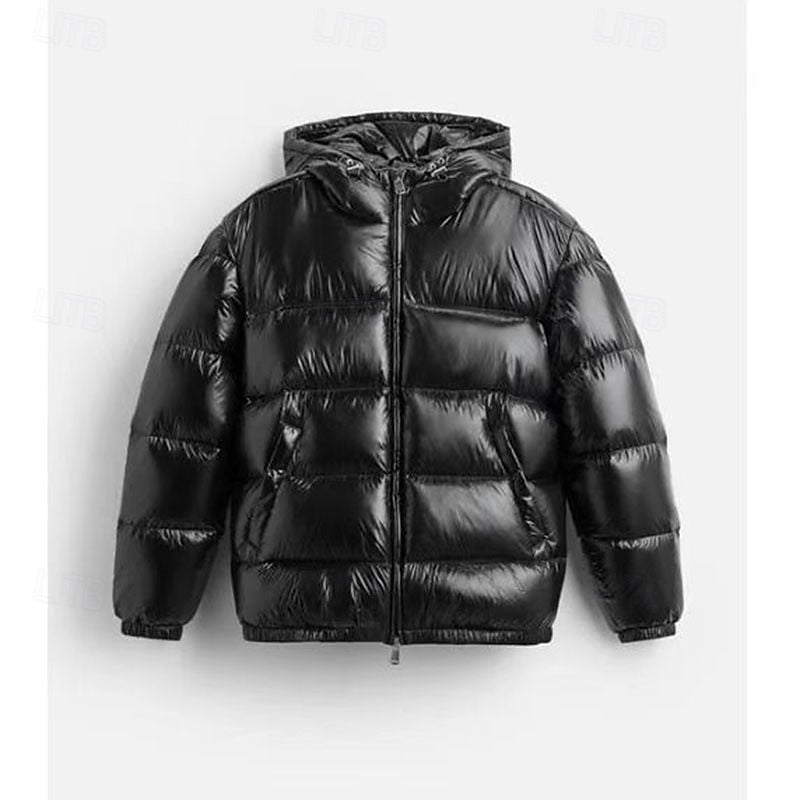 Women's Puffer Jacket with Quilted Panels and Hood