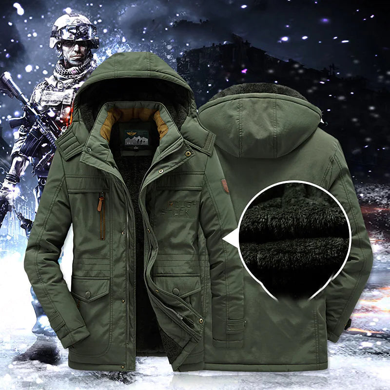 Men's Hooded Mid-Length Parka, Zip Front, Multiple Pockets