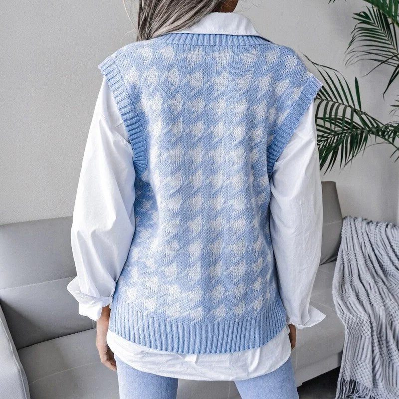 Liselle | Houndstooth Knit Vest with V-Neck for Women