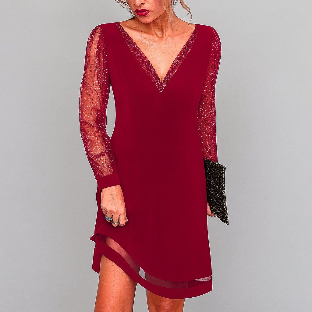 Désirée | Midi Dress with V-Neck and Long Glitter Sleeves for Women