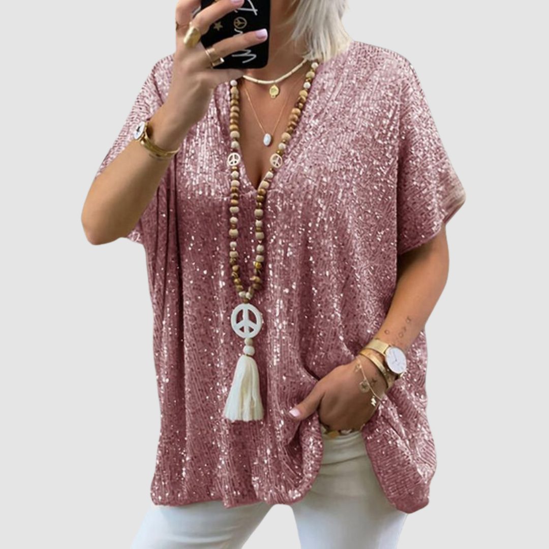 Olimpia | Sequin Top with V-Neck for Women
