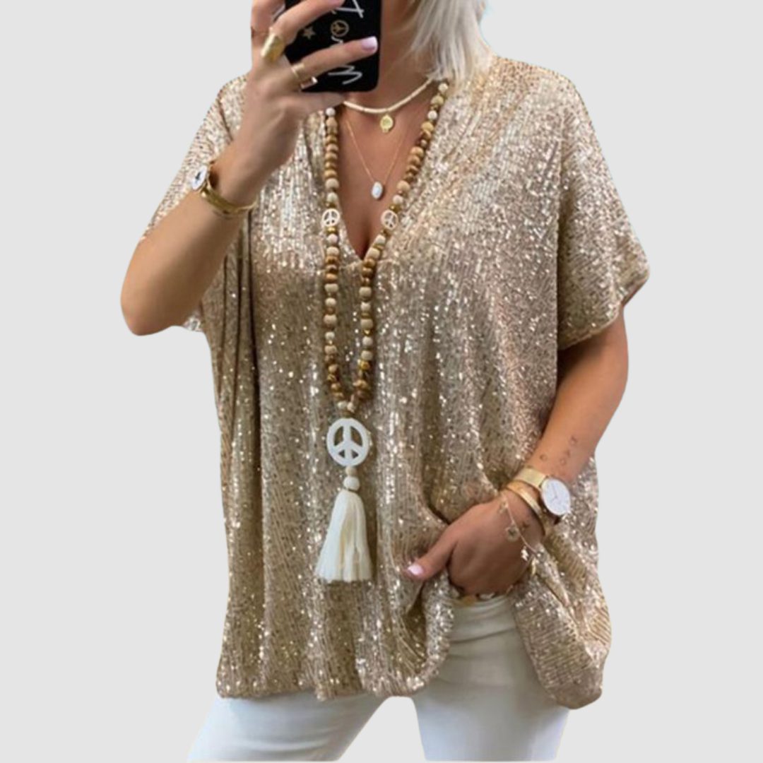 Olimpia | Sequin Top with V-Neck for Women