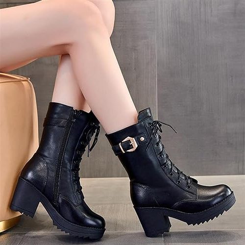 Valentine | Platform Block Heel Lace-Up Ankle Boots for Women