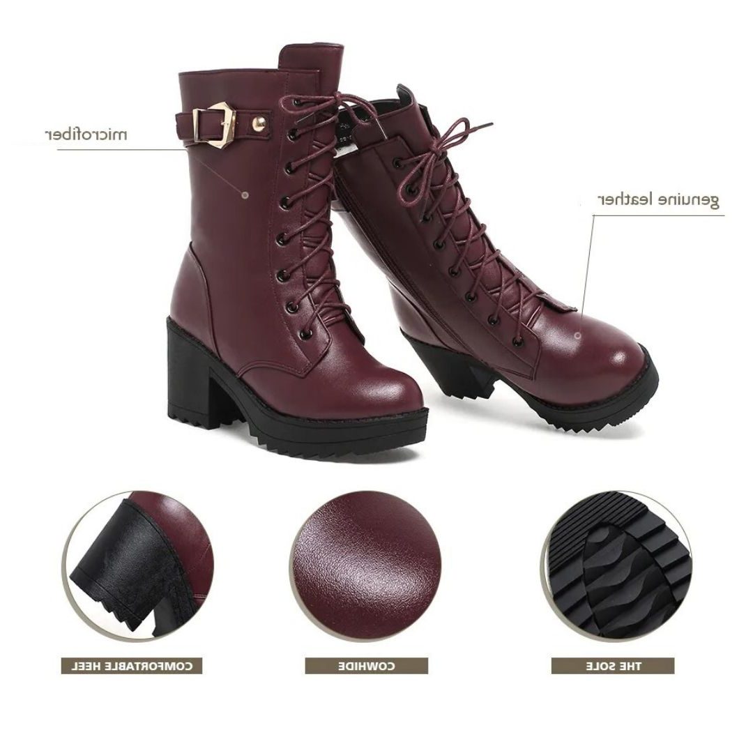 Valentine | Platform Block Heel Lace-Up Ankle Boots for Women