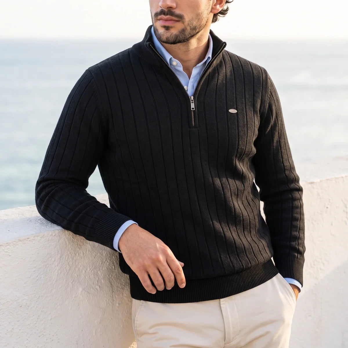 Valerian Rib Knit Quarter Zip Pullover Sweater