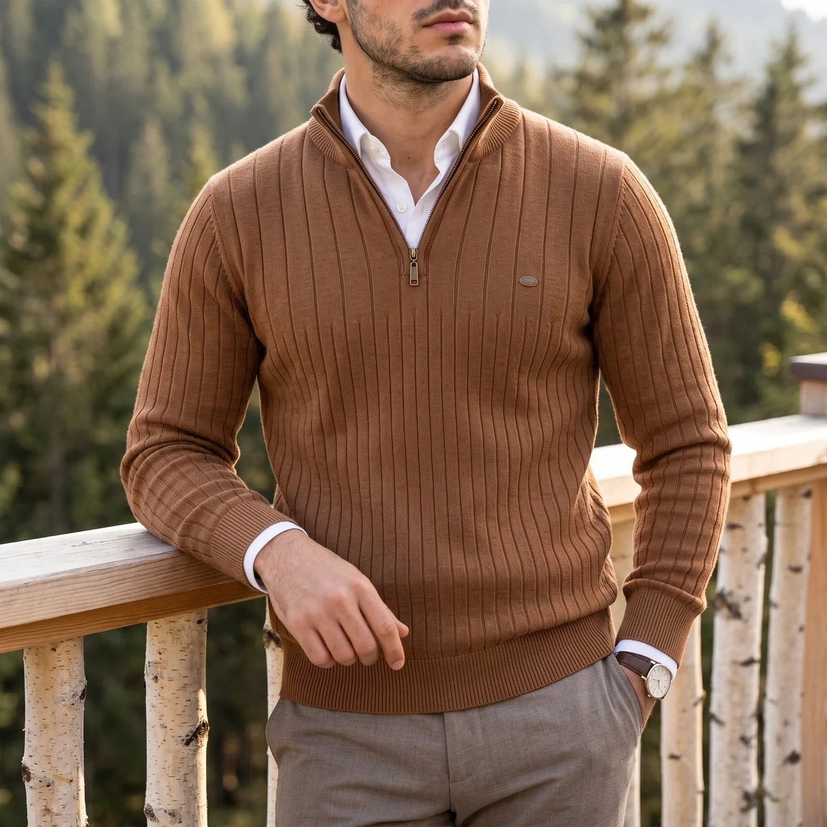 Valerian Rib Knit Quarter Zip Pullover Sweater