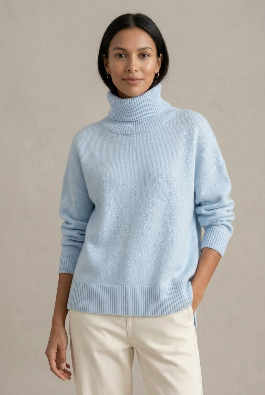 Katie | Womens Oversized Cashmere Turtleneck Sweater | Fold-Over Neck, Ribbed Trim | Pink, White and More S-4XL