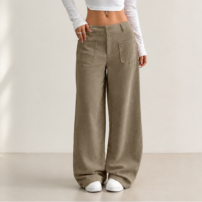 Cordelle – High-Waisted Stretch Corduroy Wide-Leg Trousers