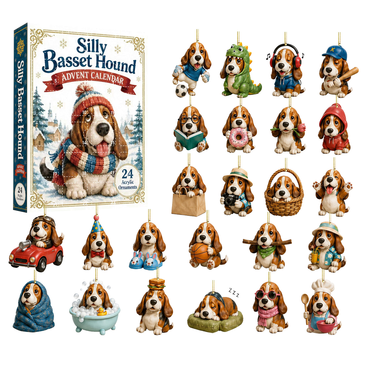 Bassetmas – 24-Day Basset Hound Ornament Advent Calendar