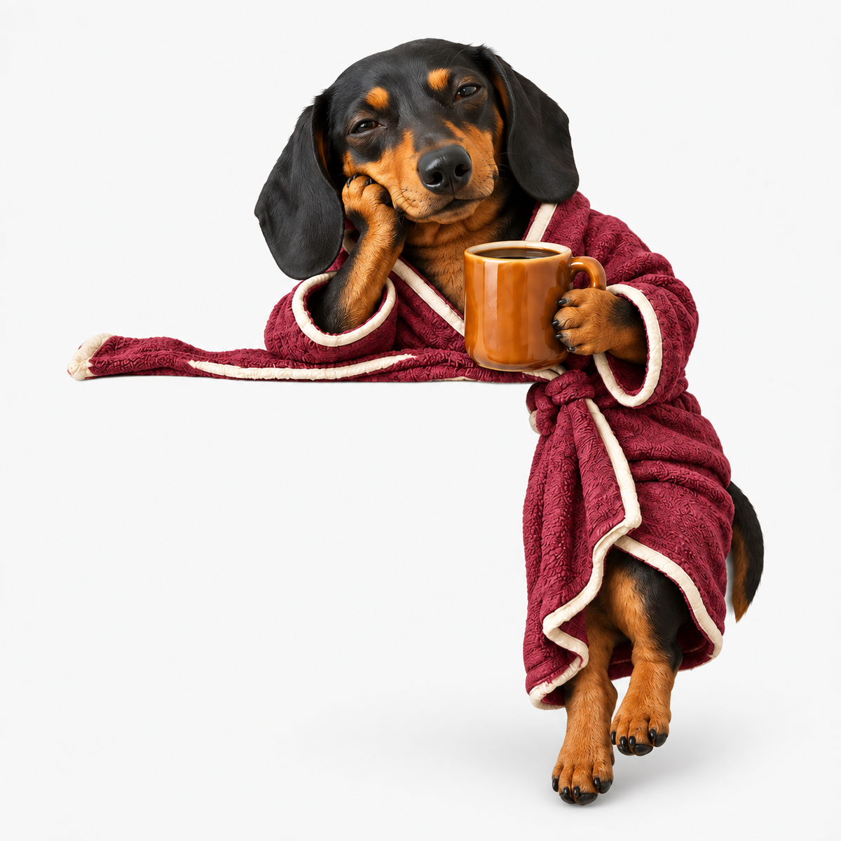 Cozy Cornerhound – Bathrobe Coffee Dachshund Doorway Figurine