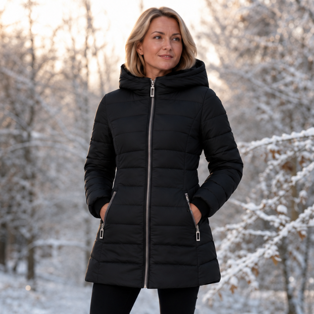 Veluna – Plush-Lined Mid-Length Hooded Winter Coat