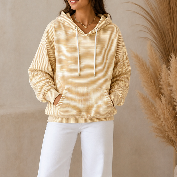 Stripeday – Striped Drawstring Hooded Kangaroo Pocket Hoodie