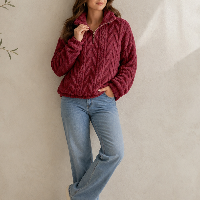Cable & Cozy – Cable-Knit Quarter-Zip Pullover