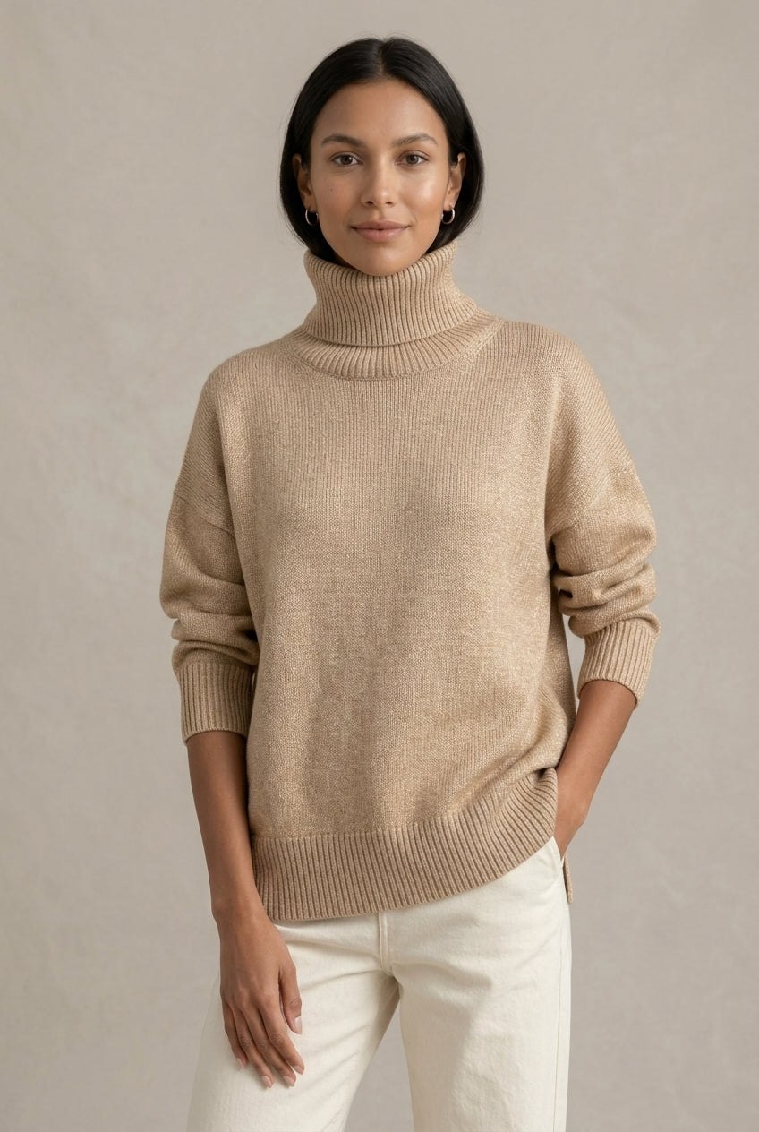 Katie | Womens Oversized Cashmere Turtleneck Sweater | Fold-Over Neck, Ribbed Trim | Pink, White and More S-4XL