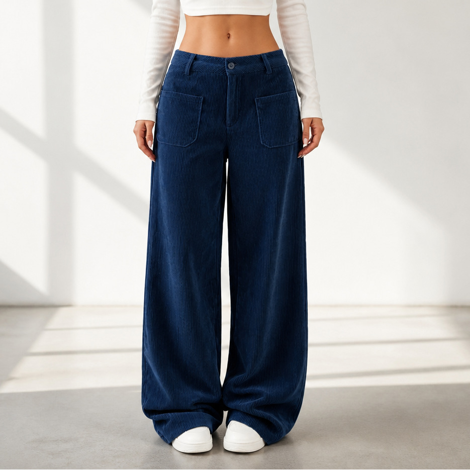 Cordelle – High-Waisted Stretch Corduroy Wide-Leg Trousers